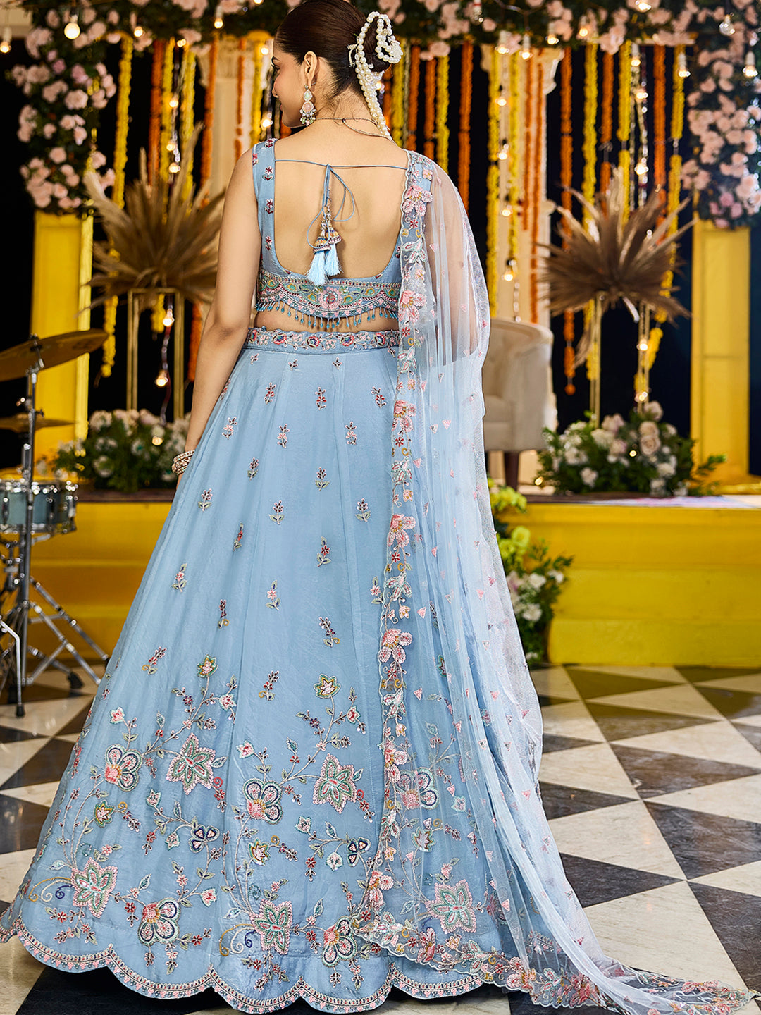 Satin Silk Fabric Sequinned Embroidered Ready to Wear Lehenga Choli & Dupatta House of Panchhi