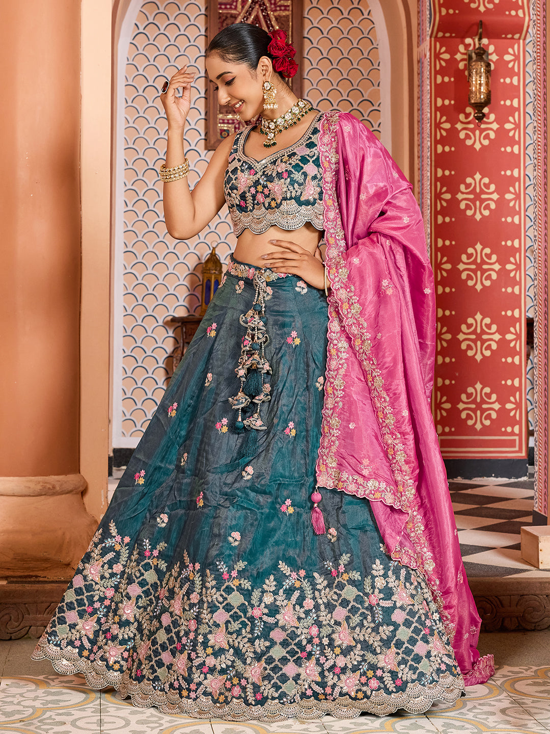 Tissue Fabric Sequins embroidery Semi-Stitched Lehenga & Unstitched Blouse With Dupatta House of Panchhi