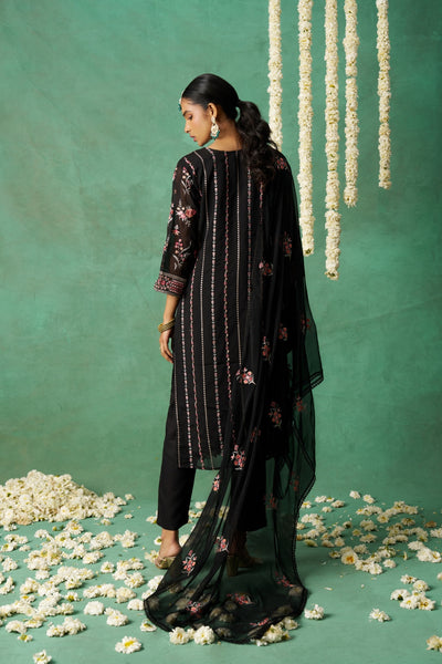 Shimmer Organza Fabric Sequins embroidery Semi-Stitched Straight Kurta Set- ROSE