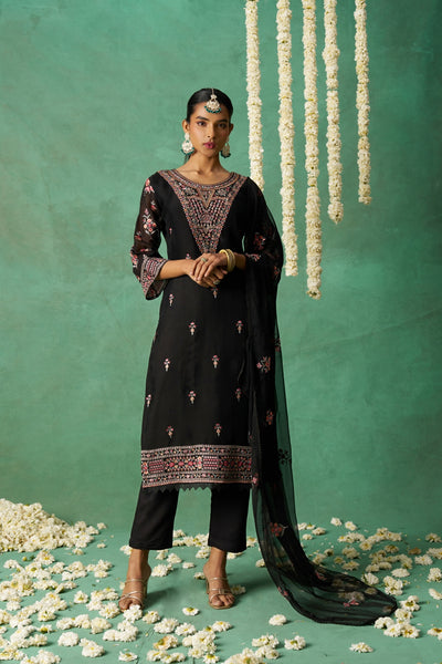 Shimmer Organza Fabric Sequins embroidery Semi-Stitched Straight Kurta Set- ROSE