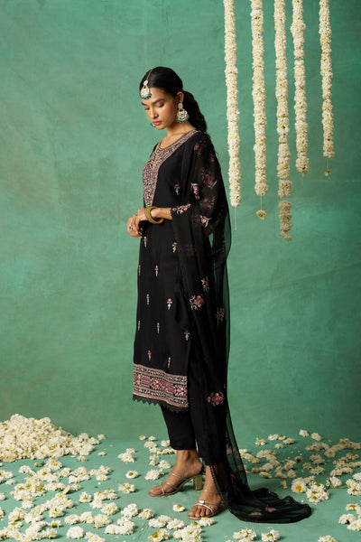 Shimmer Organza Fabric Sequins embroidery Semi-Stitched Straight Kurta Set- ROSE
