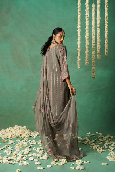 Shimmer Organza Fabric Sequins embroidery Semi-Stitched Straight Kurta Set- ROSE