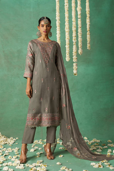 Shimmer Organza Fabric Sequins embroidery Semi-Stitched Straight Kurta Set- ROSE