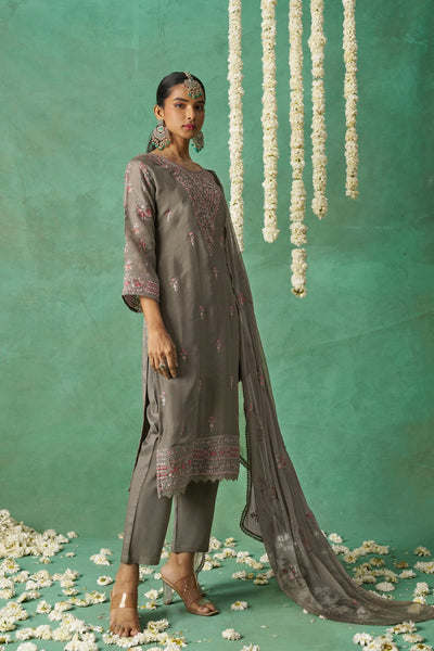 Shimmer Organza Fabric Sequins embroidery Semi-Stitched Straight Kurta Set- ROSE
