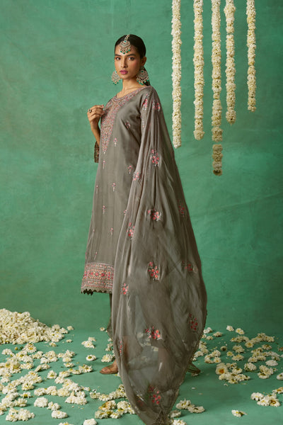 Shimmer Organza Fabric Sequins embroidery Semi-Stitched Straight Kurta Set- ROSE