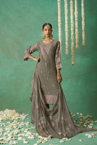 Shimmer Organza Fabric Sequins embroidery Semi-Stitched Straight Kurta Set- ROSE