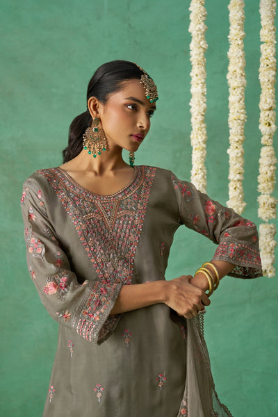 Shimmer Organza Fabric Sequins embroidery Semi-Stitched Straight Kurta Set- ROSE