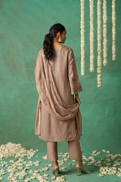 Shimmer Organza Fabric Sequins embroidery Semi-Stitched Straight Kurta Set- ROSE