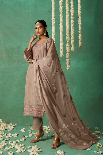 Shimmer Organza Fabric Sequins embroidery Semi-Stitched Straight Kurta Set- ROSE
