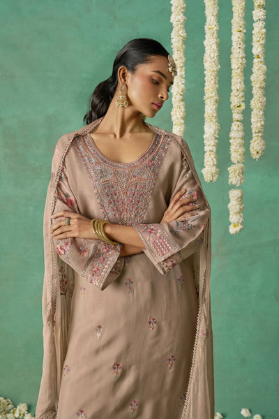 Shimmer Organza Fabric Sequins embroidery Semi-Stitched Straight Kurta Set- ROSE