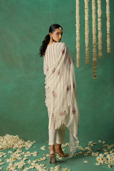 Shimmer Organza Fabric Sequins embroidery Semi-Stitched Straight Kurta Set- ROSE
