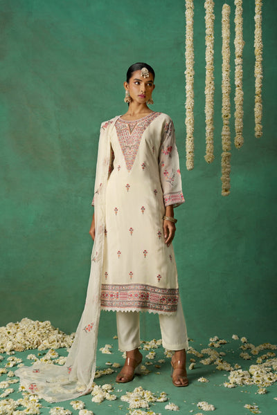 Shimmer Organza Fabric Sequins embroidery Semi-Stitched Straight Kurta Set- ROSE