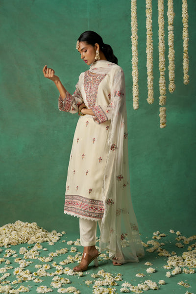 Shimmer Organza Fabric Sequins embroidery Semi-Stitched Straight Kurta Set- ROSE