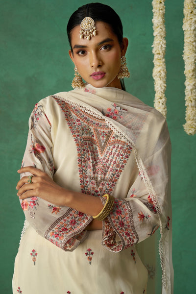 Shimmer Organza Fabric Sequins embroidery Semi-Stitched Straight Kurta Set- ROSE