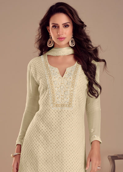 Georgette Fabric Thread embroidery Ready to wear Straight Kurta Set