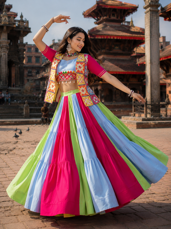 Multi Color Navratri Designer Ready To Wear Lehenga Jacket Set houseofpanchhi