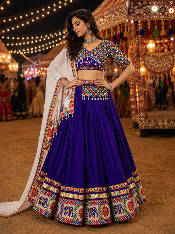 Blue and White color Navratri Designer Ready To Wear Lehenga Set houseofpanchhi