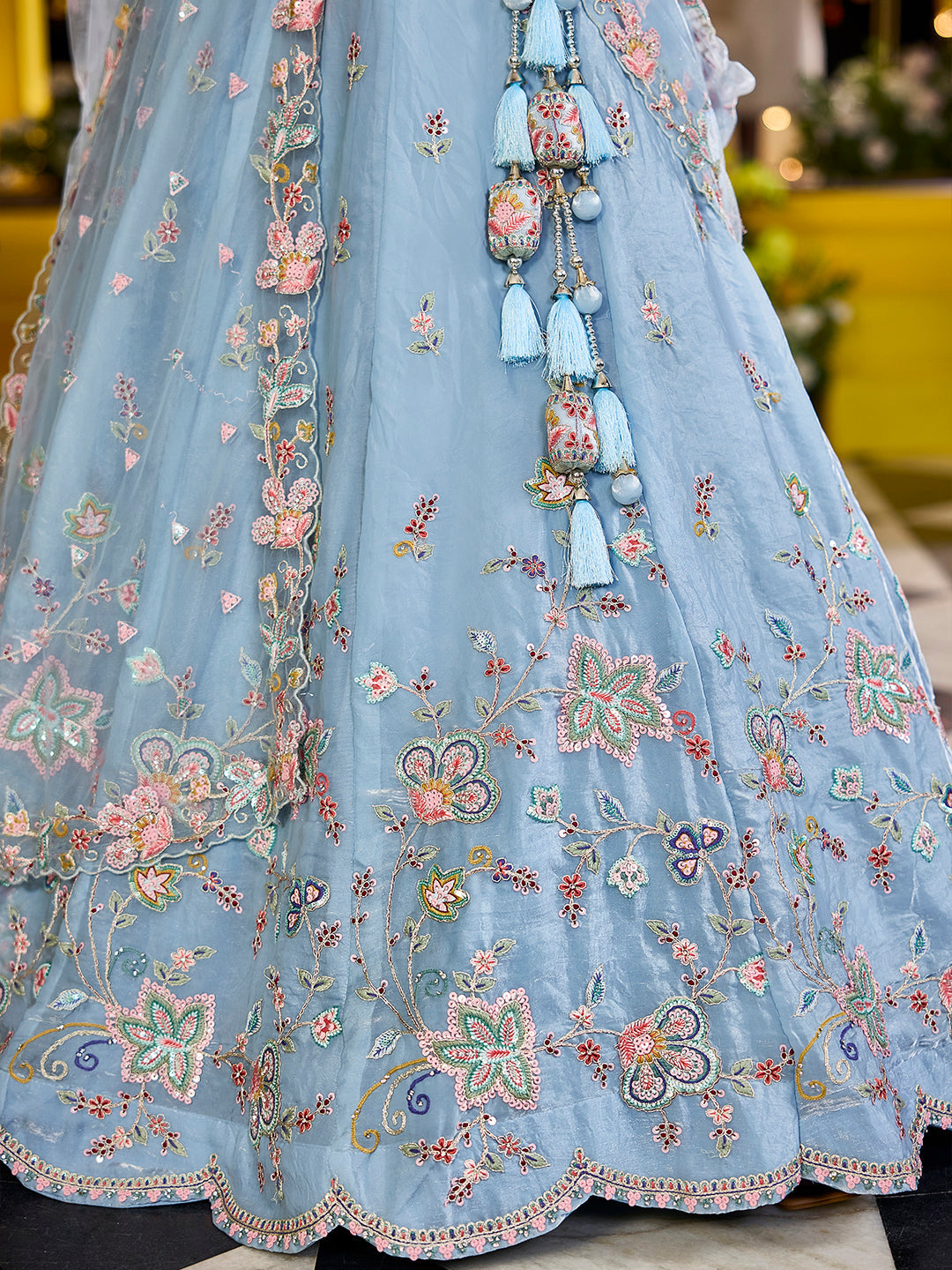 Satin Silk Fabric Sequinned Embroidered Ready to Wear Lehenga Choli & Dupatta House of Panchhi