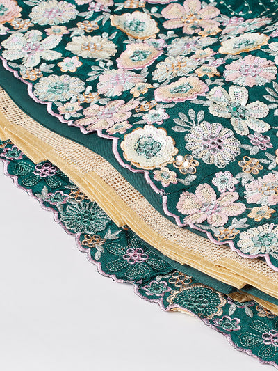 Teal Georgette Heavy Sequins Embroidery Semi-Stitched Lehenga choli
