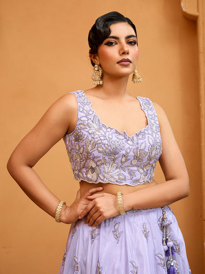 Lavender- Tissue Fabric Sequins embroidery Semi-Stitched Lehenga & Unstitched Blouse With Dupatta houseofpanchhi