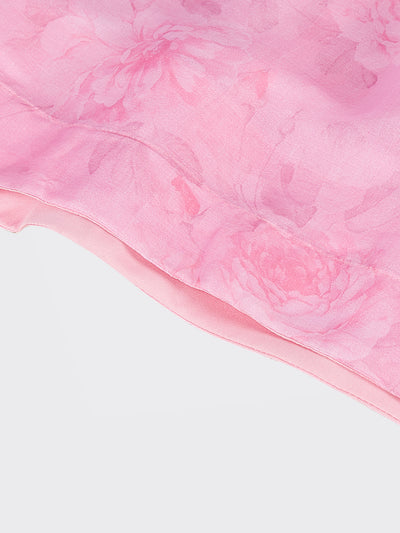 Pink Organza Floral Digital Print Semi-Stitched Lehenga