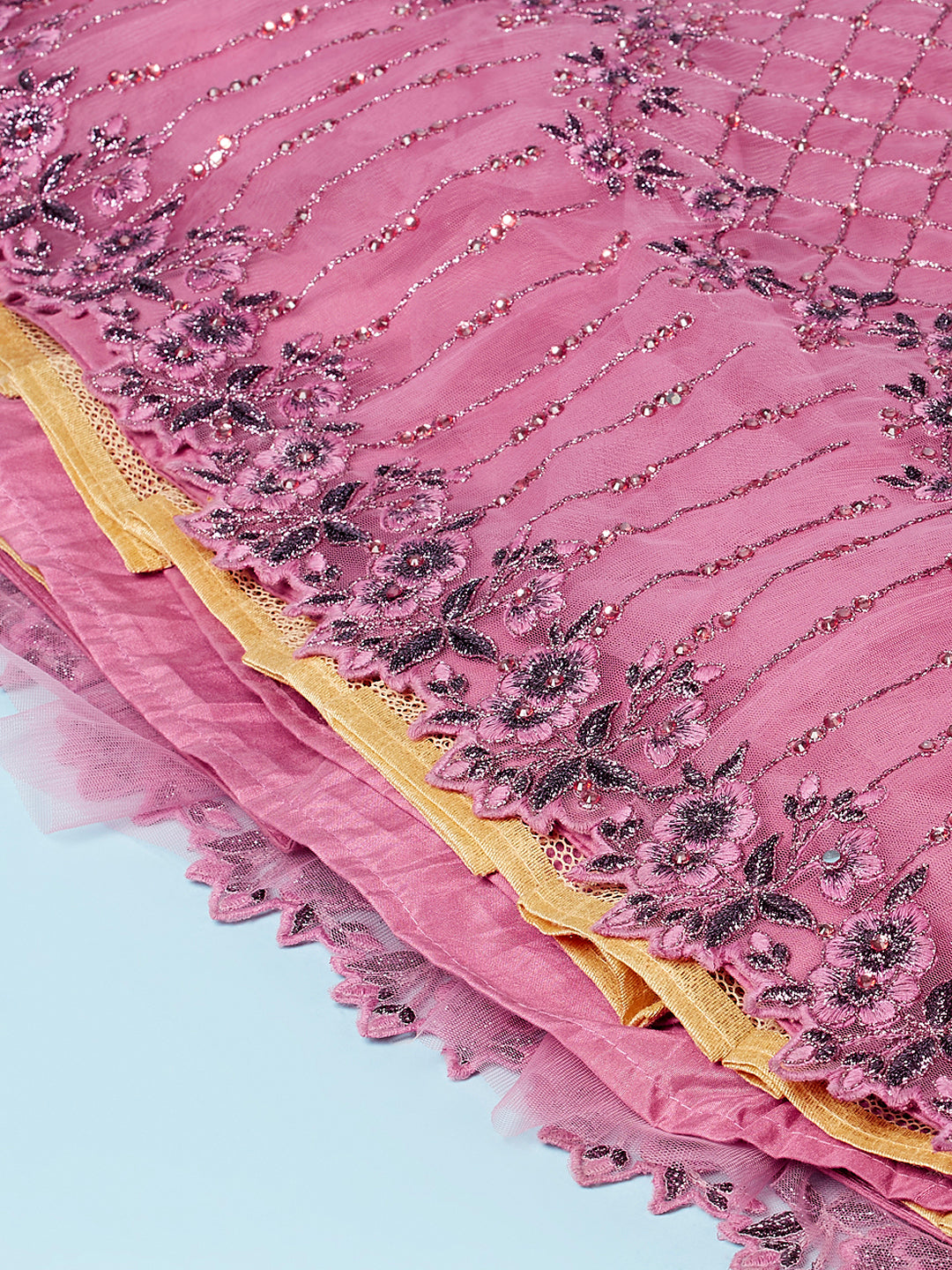 Fully Embroidered Net Semi-Stitched Lehenga