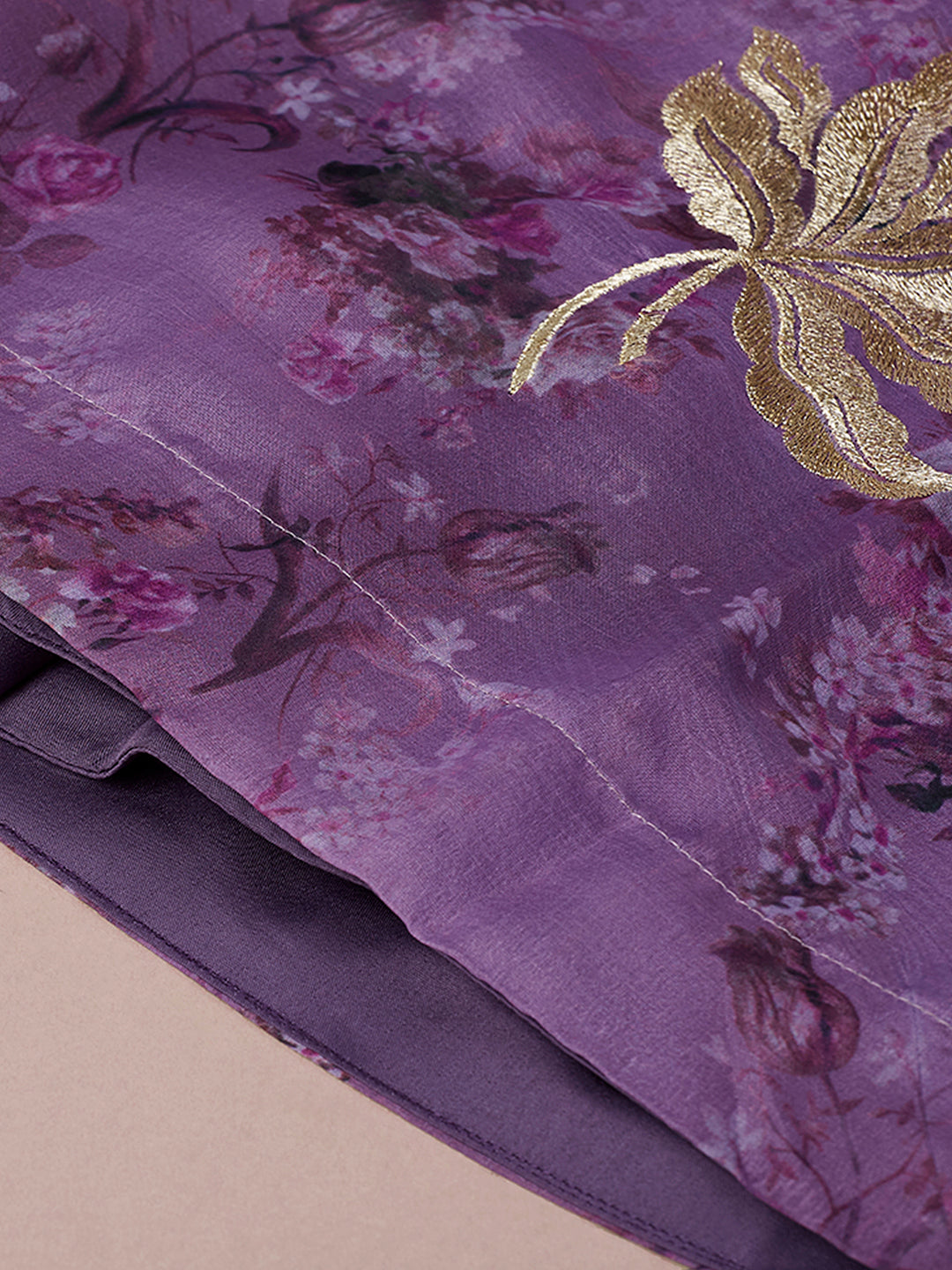 Lavender Organza Floral Printed Semi-Stitched Lehenga choli