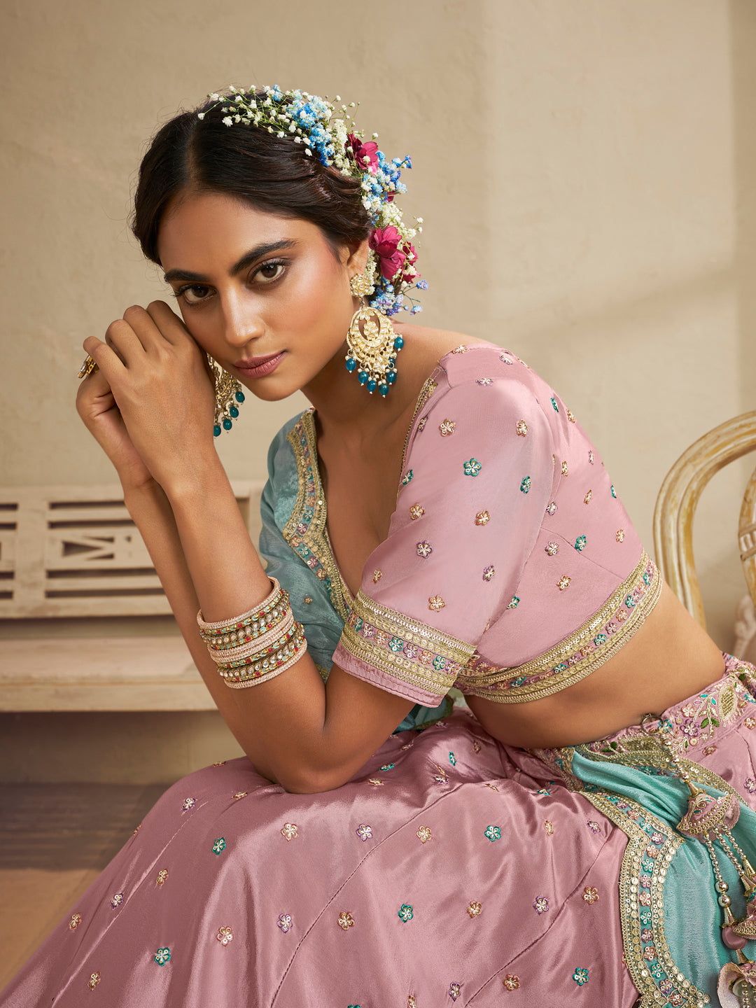 Satin Silk  Fabric Sequins embroidery Semi-Stitched Lehenga choli & Dupatta House of Panchhi