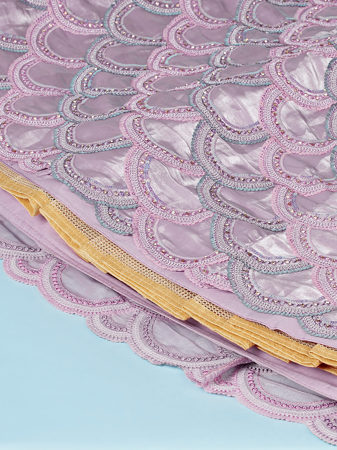 Lavender Organza Sequins Work Semi-Stitched Lehenga