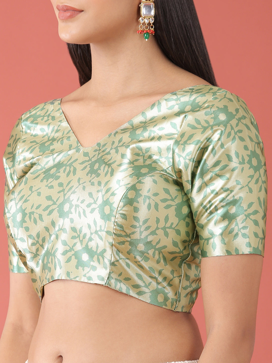 Lime Green-Toned Polyester Gotta Print Readymade Blouse