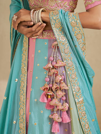 Multi Color Kali Georgette Fabric Golden Sequined,Thread,Coding Embroidered Semi-Stitched Lehenga choli House of Panchhi