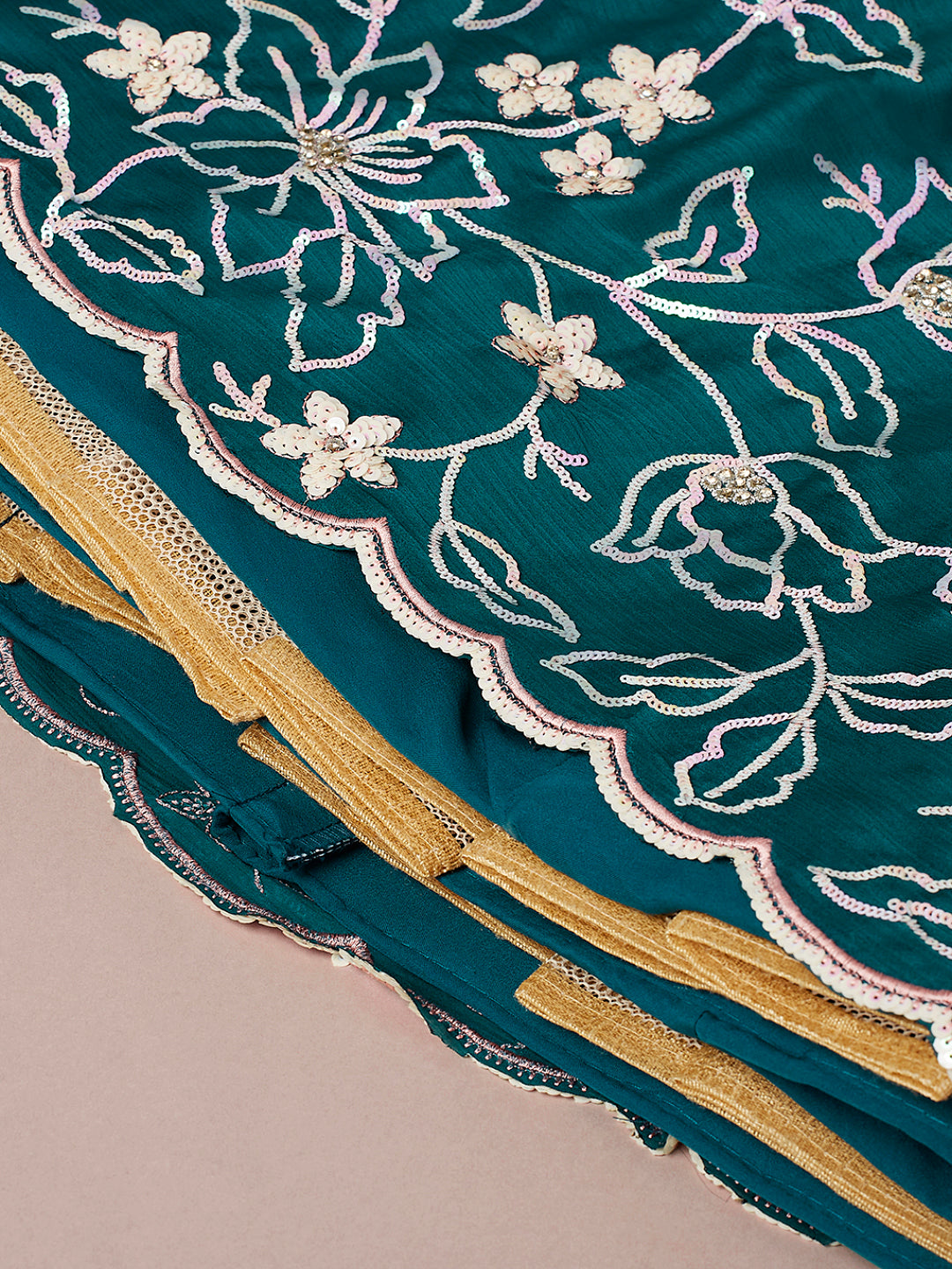 Teal Georgette Sequined Embroidered Semi-Stitched Lehenga choli