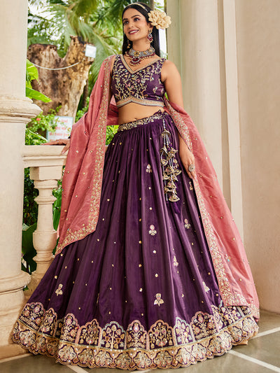 Satin Sequinse embroidery Semi-Stitched Lehenga choli & Dupatta
