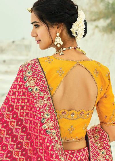 Violet Color Pure Georgette Bandhani Patola Print Zari Woven Heavy Saree with Contrast Blouse (Copy) House of Panchhi