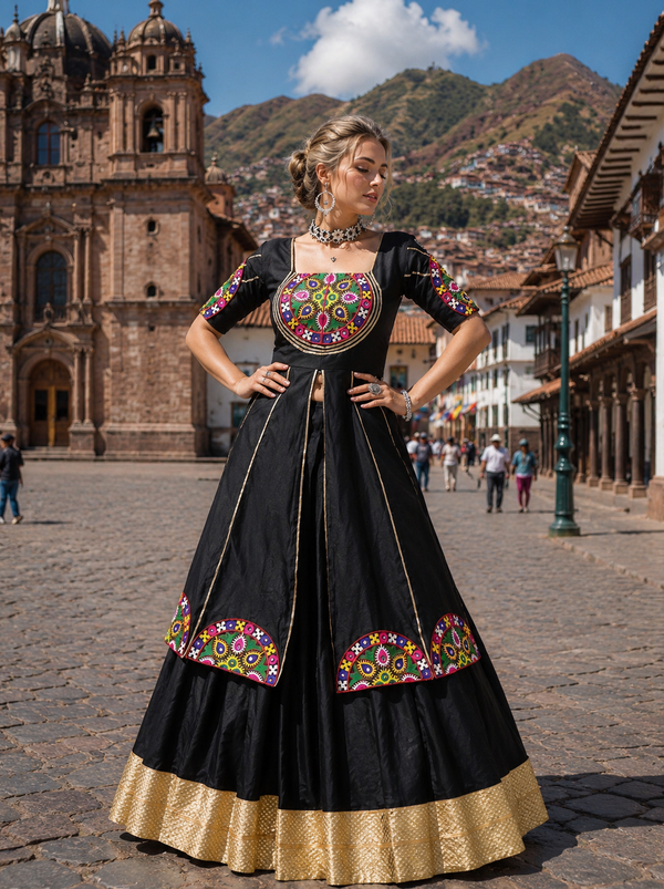 Black Navratri Designer Ready To Wear Lehenga & Top houseofpanchhi
