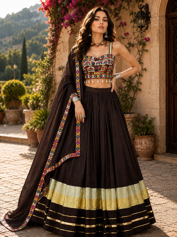 Gajri & Navy Blue Navratri Designer Ready To Wear Lehenga Choli houseofpanchhi