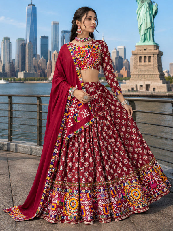Maroon color Navratri Designer Ready To Wear Lehenga Set houseofpanchhi