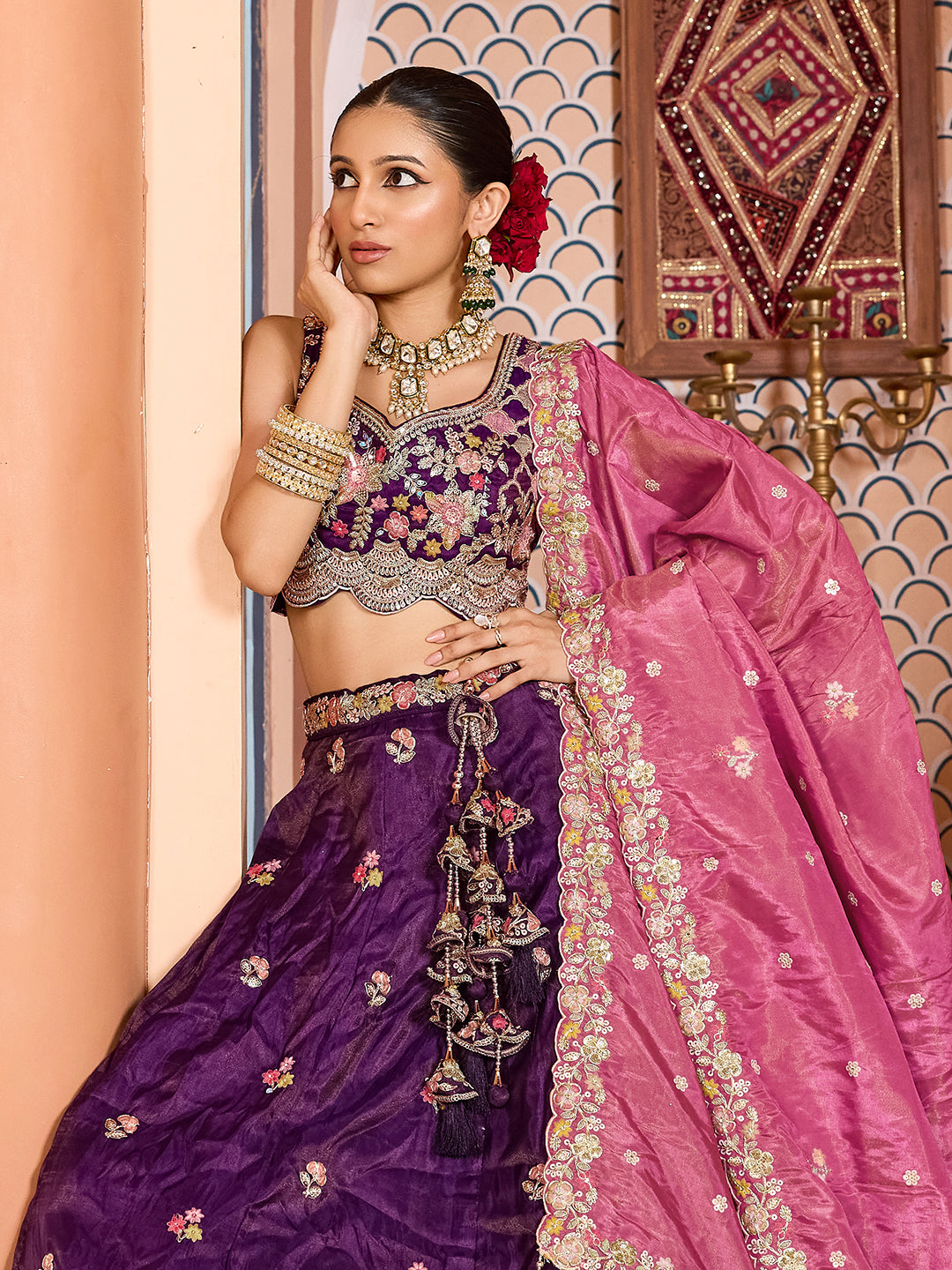 Tissue Fabric Sequins embroidery Semi-Stitched Lehenga & Unstitched Blouse With Dupatta House of Panchhi