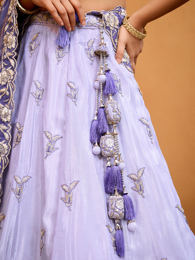 Lavender- Tissue Fabric Sequins embroidery Semi-Stitched Lehenga & Unstitched Blouse With Dupatta houseofpanchhi