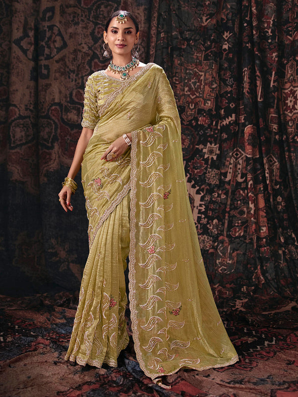 Mustard salsa Fabric Beads & Sequence Embroidery Work Saree House of Panchhi
