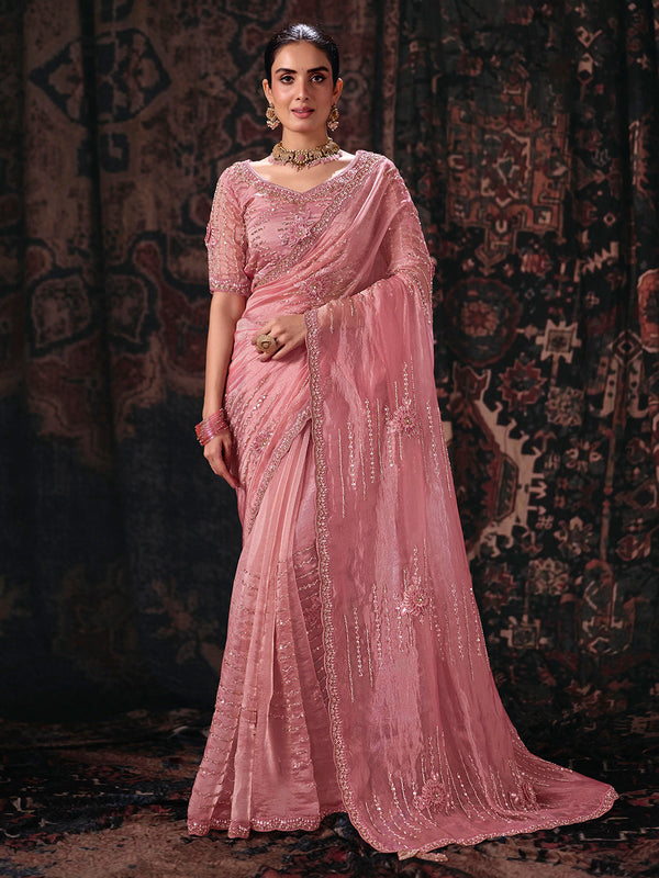 Pink Bala Silk Fabric Beads & Sequence Embroidery Work Saree House of Panchhi