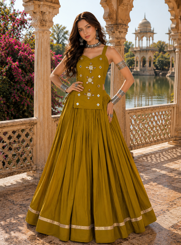 Olive color Navratri Designer Ready To Wear Lehenga Choli houseofpanchhi