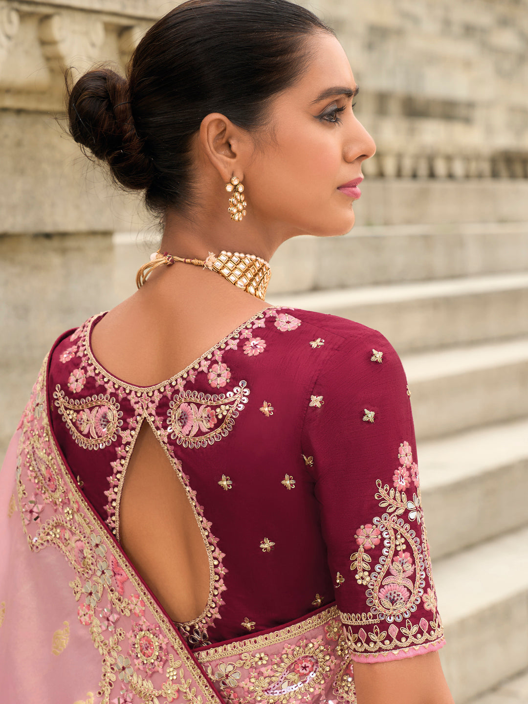 Peach Color Soft Silk Embroidered Heavy Border Saree