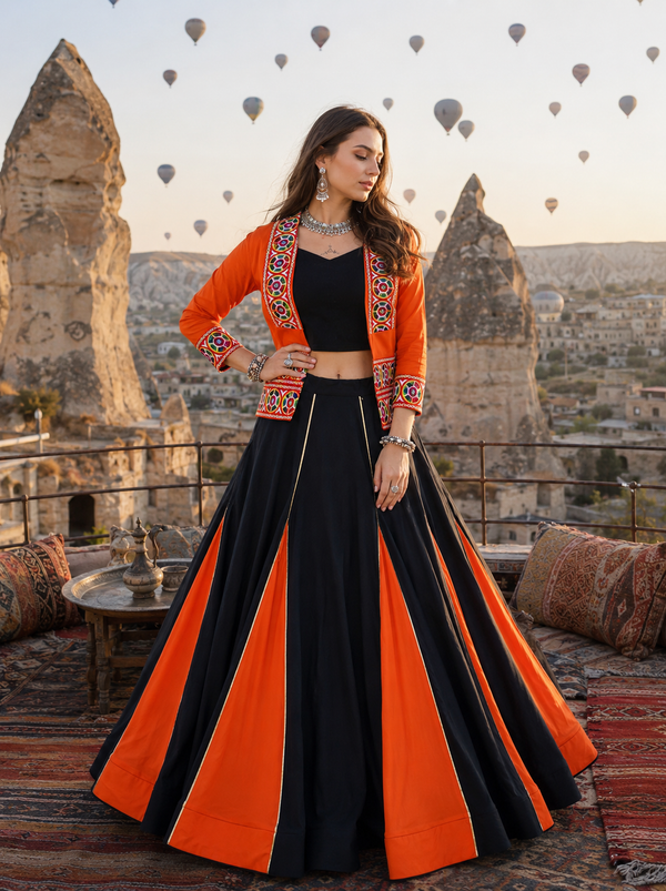 Gajri & Navy Blue Navratri Designer Ready To Wear Lehenga Choli houseofpanchhi