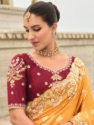 Shade of Orange Color Soft Silk Embroidered Heavy Border Saree