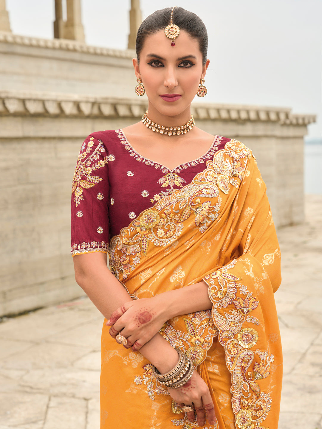 Shade of Orange Color Soft Silk Embroidered Heavy Border Saree