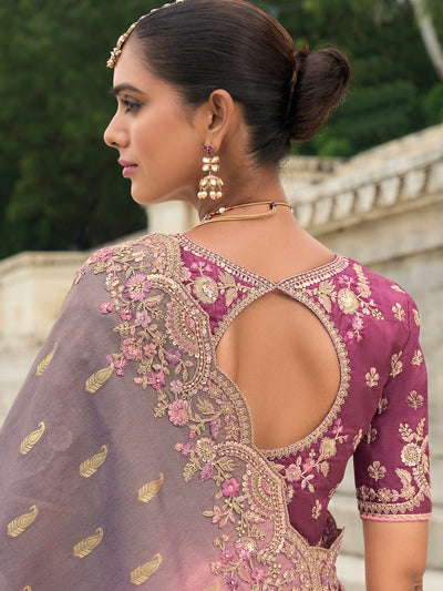 Pink-Grey Color Shaded Soft Silk Embroidered Heavy Border Saree