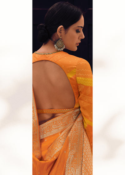 Orange Color Pure Viscos Woven Leheriya Pattern Saree