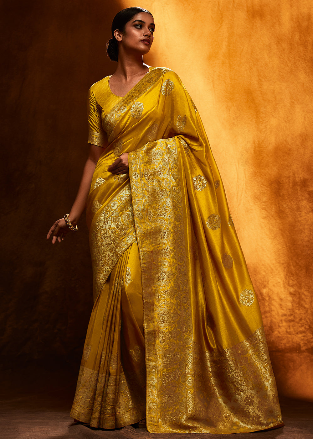 Yellow Color Pure Viscos Woven Silk Saree