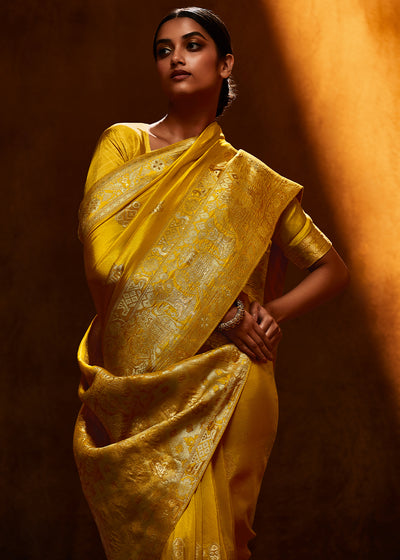 Yellow Color Pure Viscos Woven Silk Saree